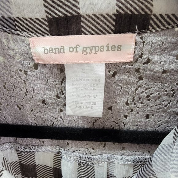 Band of Gypsies Sheer Button Down Long Sleeve Shirt Size Small Lace Back - Picture 10 of 12